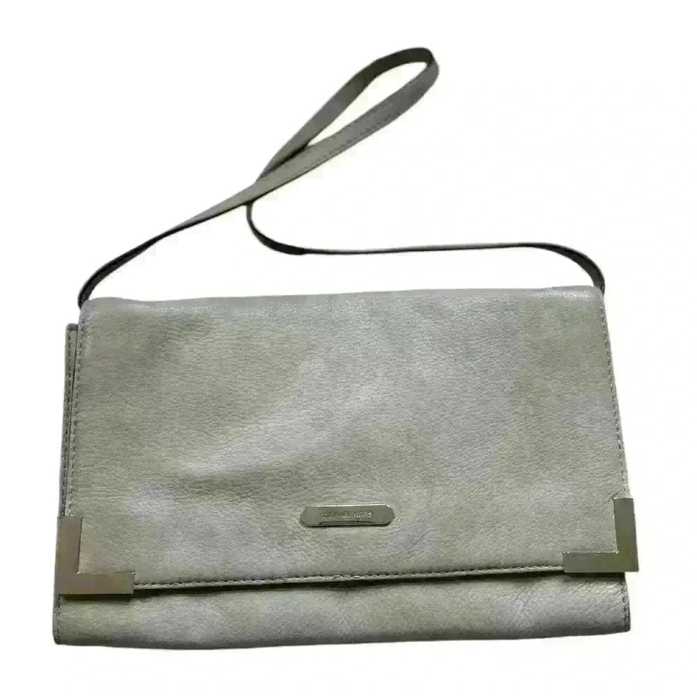 Michael Kors  Soft Pebbled Leather Light Gray Bag Gold Logo Medium Classy Bag